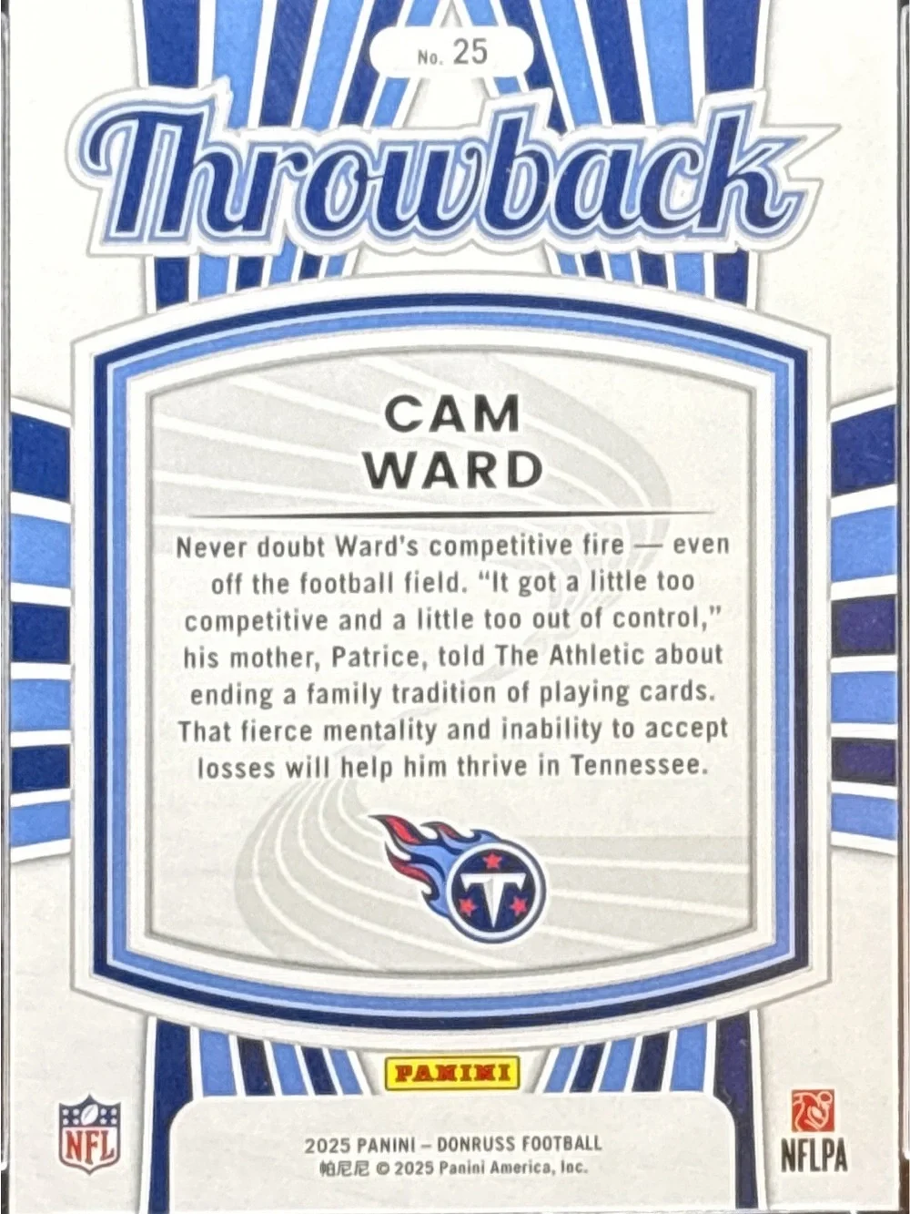 Panini Throwback Cam Ward Rated Rookie Football Card